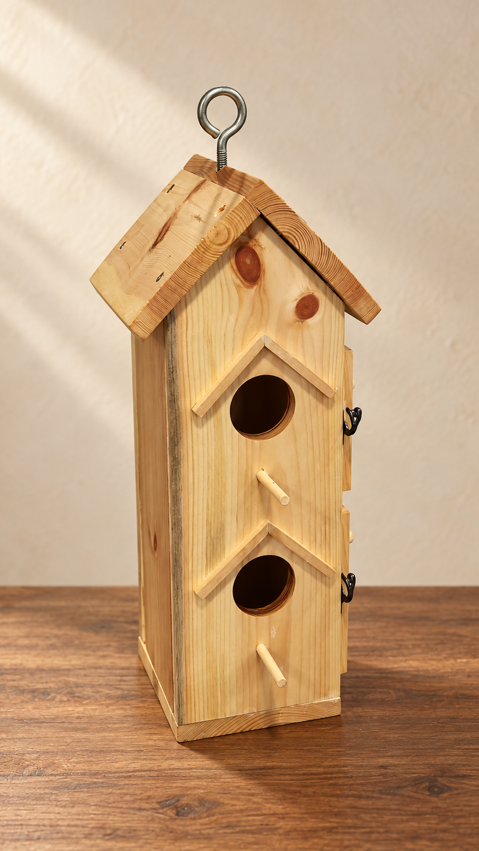 Wooden garden bird feeder
