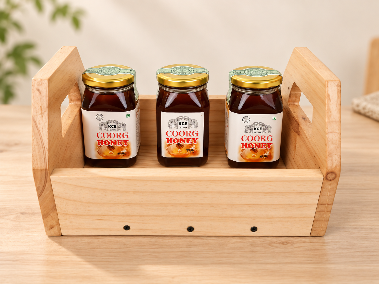 Handmade wooden honey and serving rack