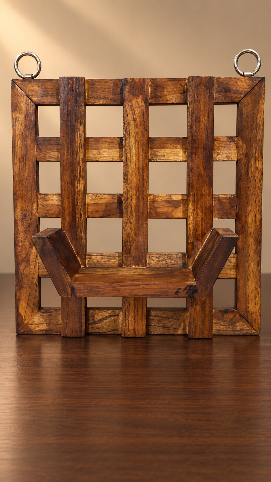 Handmade dark-finish wall hanging organiser
